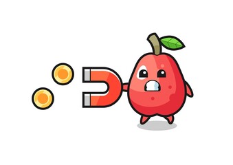 the character of water apple hold a magnet to catch the gold coins