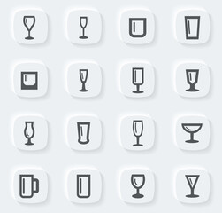 Glasses and cups icons set