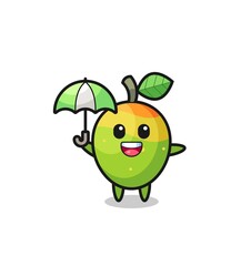 cute mango illustration holding an umbrella