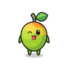 cute mango character in sweet expression while sticking out her tongue