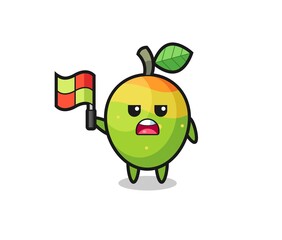 mango character as line judge putting the flag up