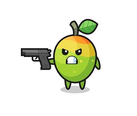 the cute mango character shoot with a gun