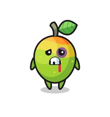 injured mango character with a bruised face