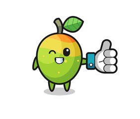 cute mango with social media thumbs up symbol