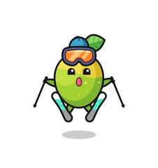 mango mascot character as a ski player