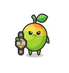 mango mascot character as a MMA fighter with the champion belt