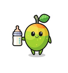 baby mango cartoon character with milk bottle