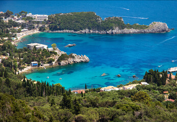 Fototapeta na wymiar View of a heart-shaped bay in Corfu, Greece