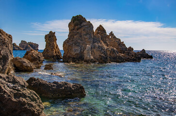 Fototapeta na wymiar Rocks on a beach in Corfu, Greece.