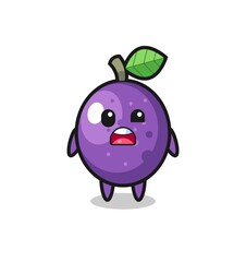 the shocked face of the cute passion fruit mascot