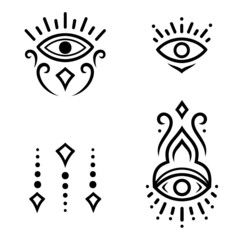 Eye and flower. Set of decorative elements in the oriental mehndi style for laser and plotter cutting, embossing, engraving, printing on clothing. Symbols to protect against the evil eye.