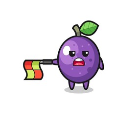 passion fruit character as line judge hold the flag straight horizontally