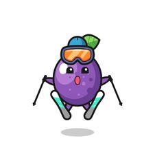 passion fruit mascot character as a ski player