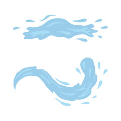 Water and drop icons. Blue waves and water splashes set