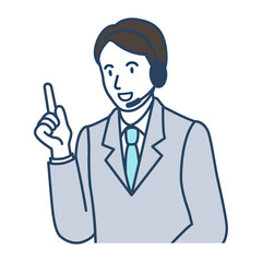 笑顔で人差し指を立てているテレフォンオペレーターの男性