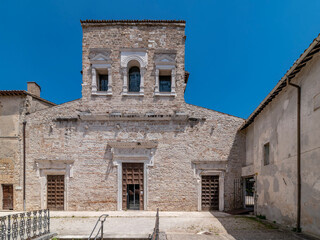 The facade of the ancient basilica of San Salvatore in Spoleto, Italy, Unesco heritage