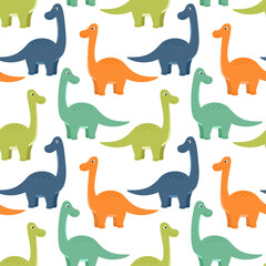 Bright seamless pattern with dinosaurs, vector illustration