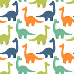 Bright seamless pattern with dinosaurs, vector illustration