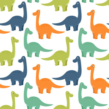Bright seamless pattern with dinosaurs, vector illustration © k_tatsiana
