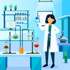 Cartoon design of Scientist standing in the Laboratory