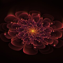 Original  rendering fractal pattern. Digital fractal art. Dark  .. abstract  background   for design, site design - raster illustration. Ornate petals of unusual flower...