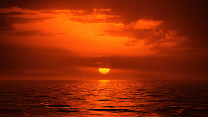Naklejka na ściany i meble red sky sunset over the ocean