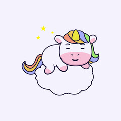 Sleeping cute unicorn character design