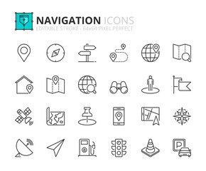 Simple set of outline icons about navigation. Technology concept.