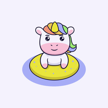 swimming cute unicorn character design