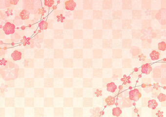 Japanese background with plum and traditional pattern