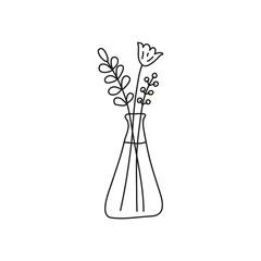 Doodle bouquet of wild flowers in vase.