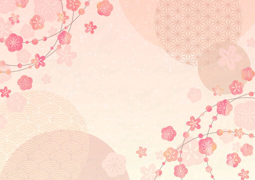 Japanese background with plum and traditional pattern