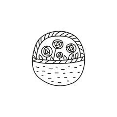 Doodle rose flowers in basket.
