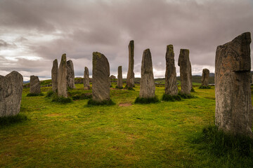 Obraz na płótnie Canvas A summer 3 shot HDR image of the ancient Callinish, Calanais, Standing Stone Circle on the Isle of Lewis, Outer Hebrides, Scotland