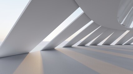 Architecture interior background white geometric pattern of design 3d render	