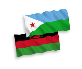 Flags of Malawi and Republic of Djibouti on a white background