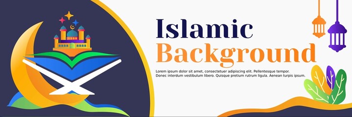 Islamic banner or background design template with size 3 x 1, suitable for Islamic day activities banner