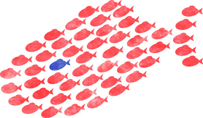 魚01_01（小さな魚がたくさん集まって大きな魚に見えるイラスト、群れ・大群）