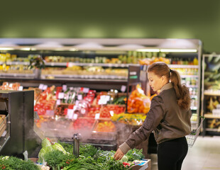 Woman buying fruits and vegetables  at the market