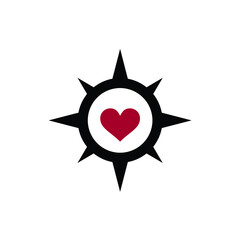 compass rose navy with red heart for valentine or nautical logo design vector 