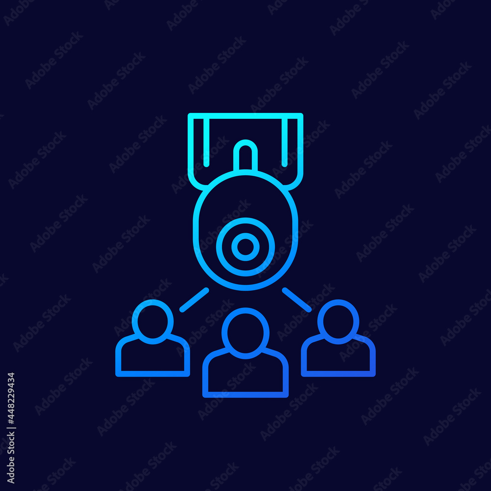 Poster cctv camera and users line vector icon