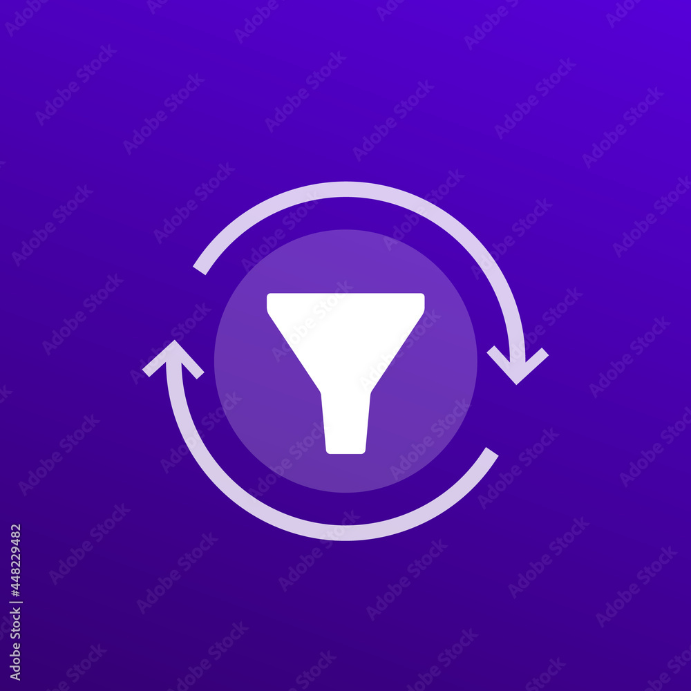 Poster filtering process icon with arrows