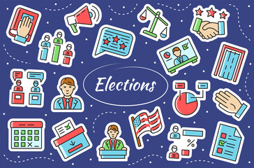 Voting - sticker set. Symbols in a simple flat style.