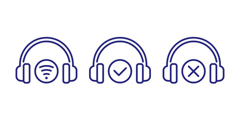 Obraz premium wireless headphones line icons, connection, add and delete