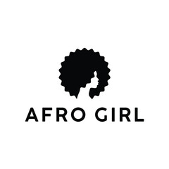 young African American beauty girl round afro hair stylist logo design vector