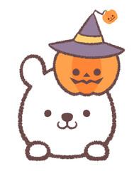 子供シロクマとハロウィンのカボチャ