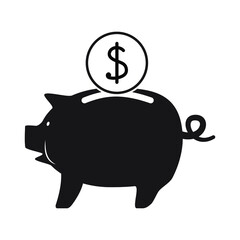 Свинья копилка. Деньги контур. Piggy bank. Money outline. Coin outline. Dollar outline. Business silhouette concept.