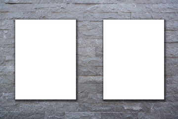Withe blank frame mock up on gray brick background.