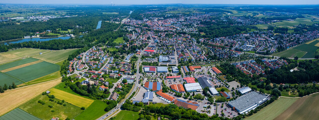 Aerial view of the city Günzburg in Germany, Bavaria on a sunny high noon spring day