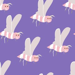 Fun Vector Bee Repeat Pattern In Pink And Purple